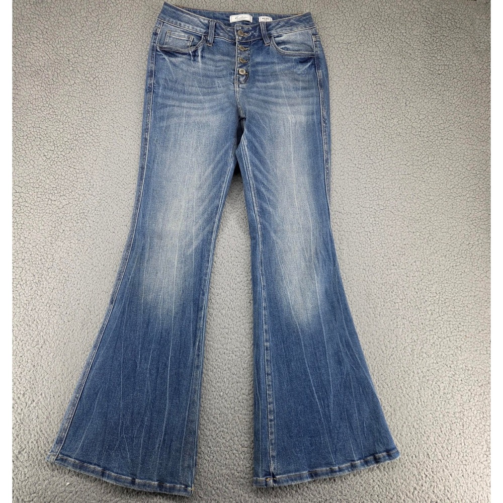 KanCan Flare Jeans Womens 27 Blue Mid Rise Medium Wash Button Fly Bell Bottoms